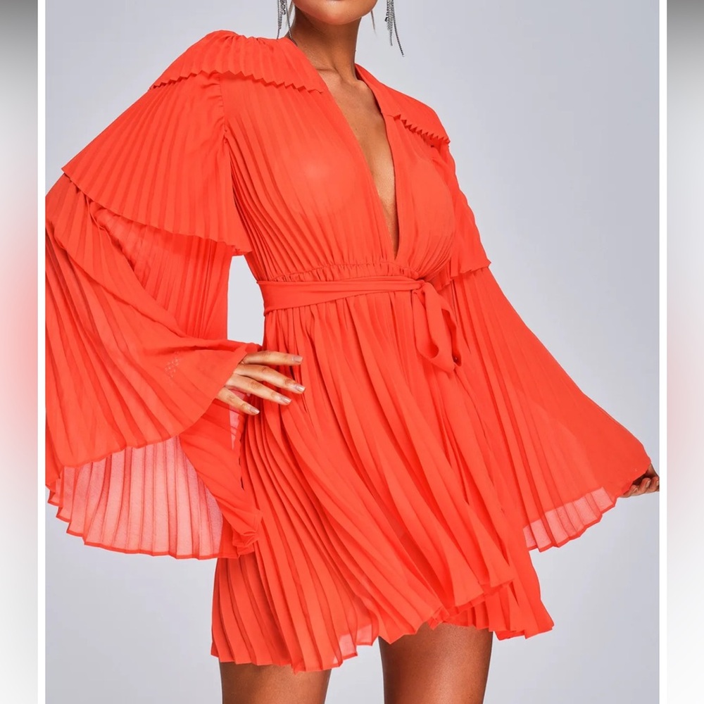 Orange red flowy dress